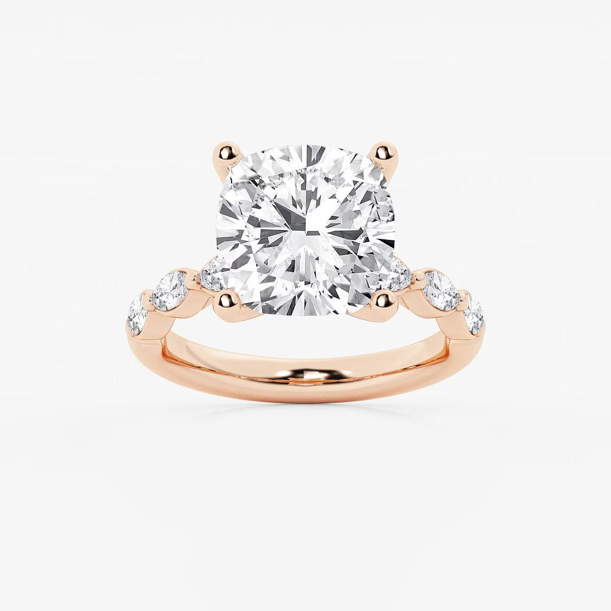 6.50 Cushion Lab Grown Diamond Engagement Ring with Floating Marquise Side Accents