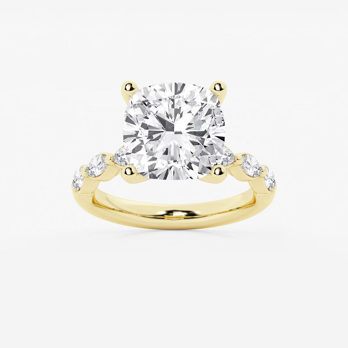 6.50 Cushion Lab Grown Diamond Engagement Ring with Floating Marquise Side Accents