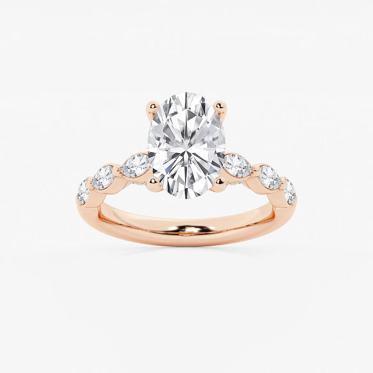 2.50 Ct Oval Lab Grown Diamond Engagement Ring with Floating Marquise Side Accents