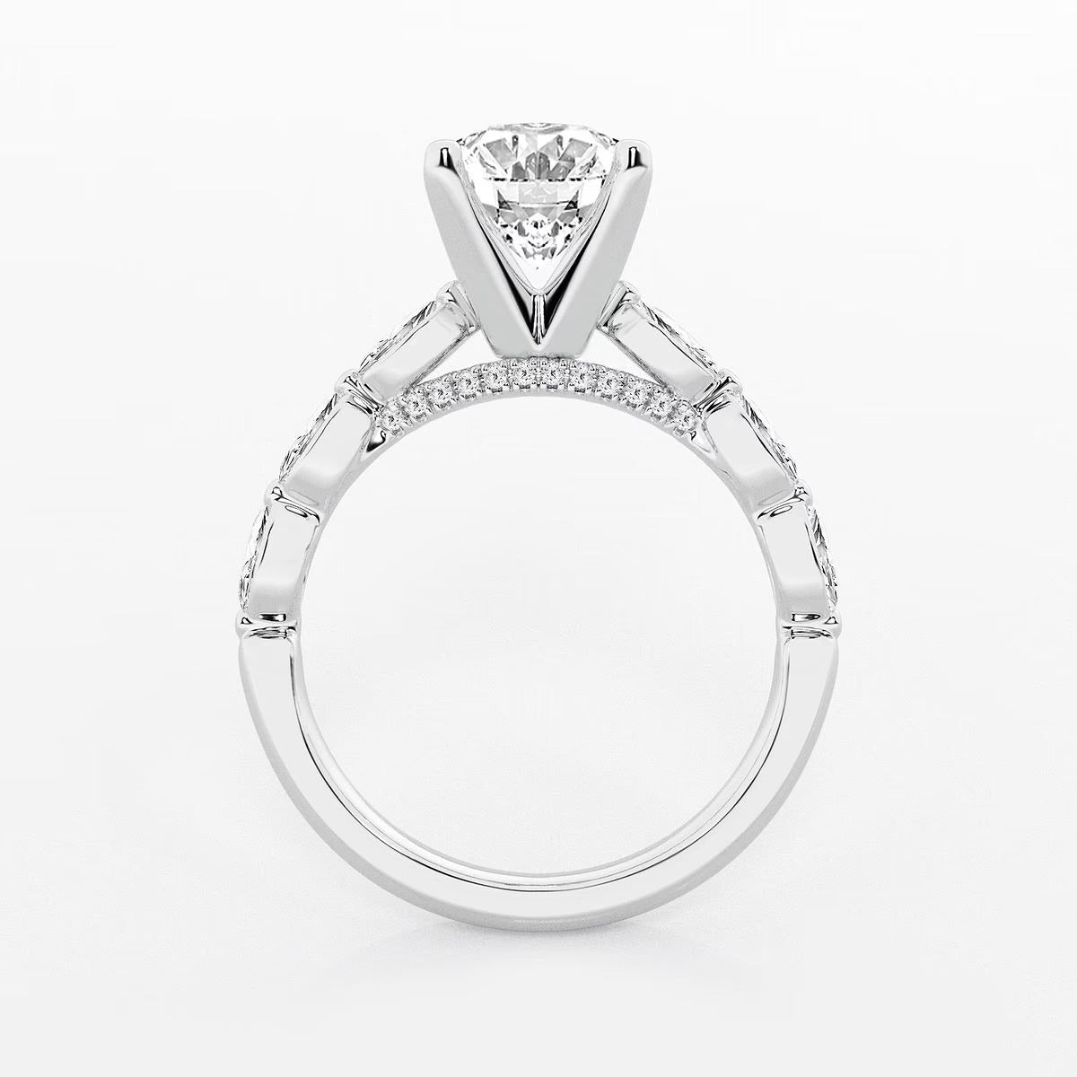 2.50 Ct Oval Lab Grown Diamond Engagement Ring with Floating Marquise Side Accents