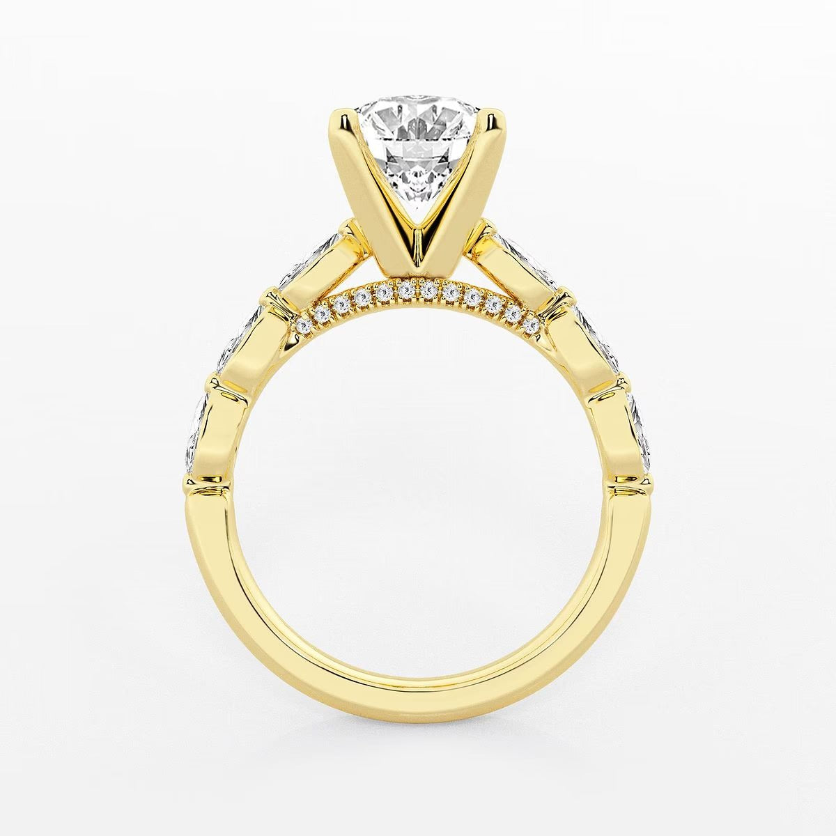 2.50 Ct Oval Lab Grown Diamond Engagement Ring with Floating Marquise Side Accents