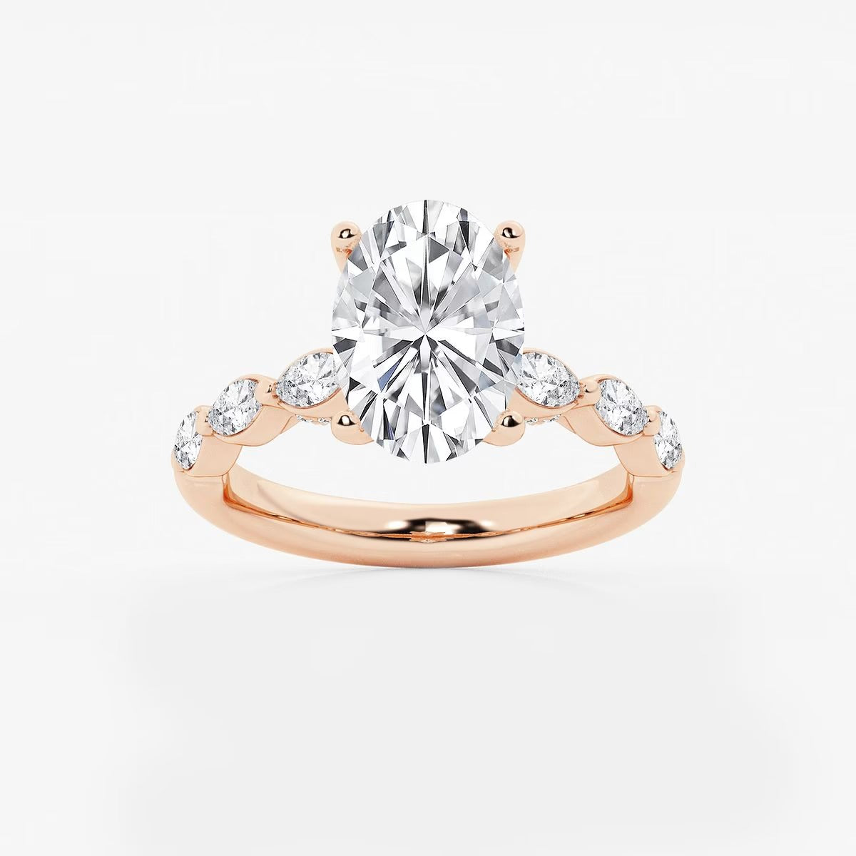 3.00 Ct Oval Lab Grown Diamond Engagement Ring with Floating Marquise Side Accents