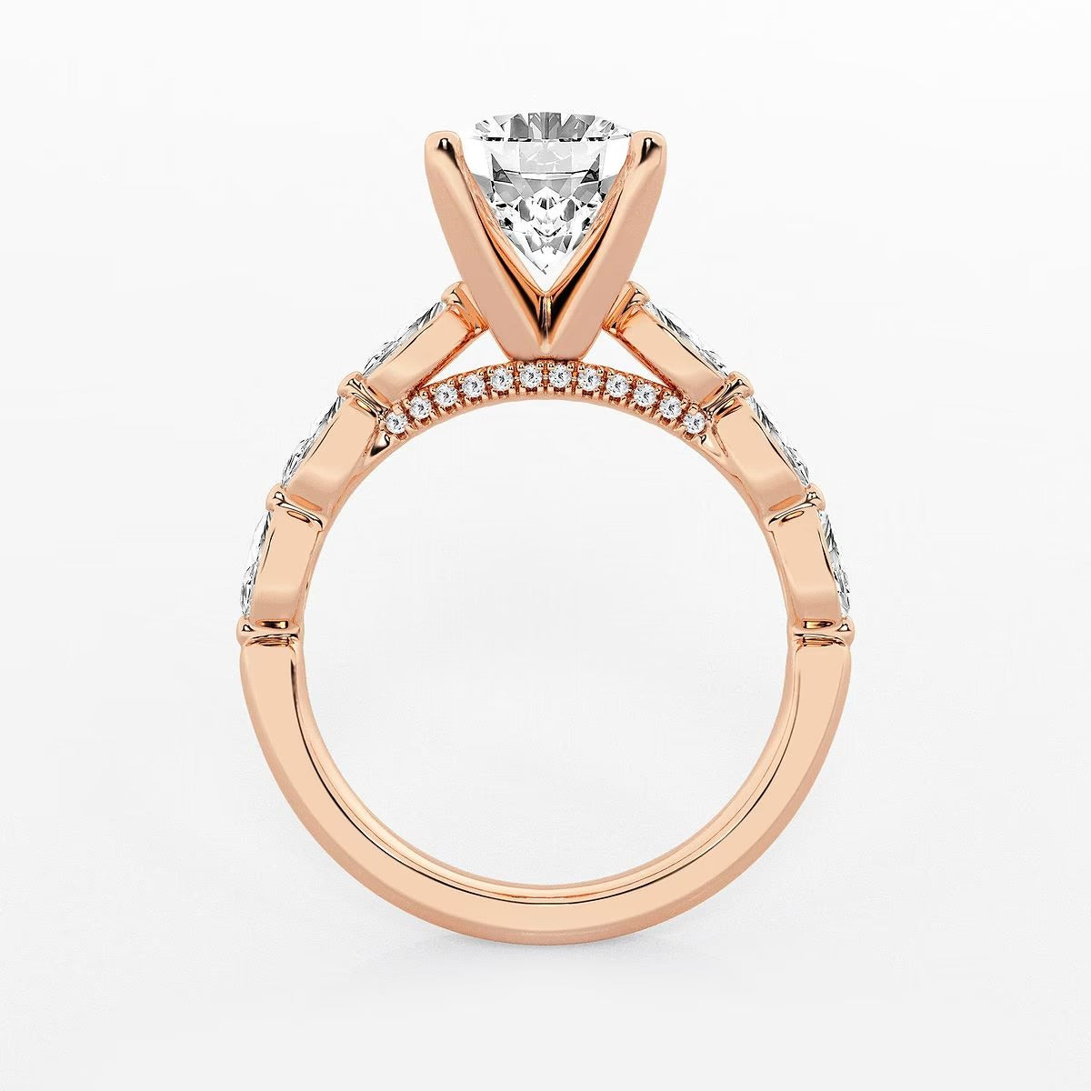 3.00 Ct Oval Lab Grown Diamond Engagement Ring with Floating Marquise Side Accents
