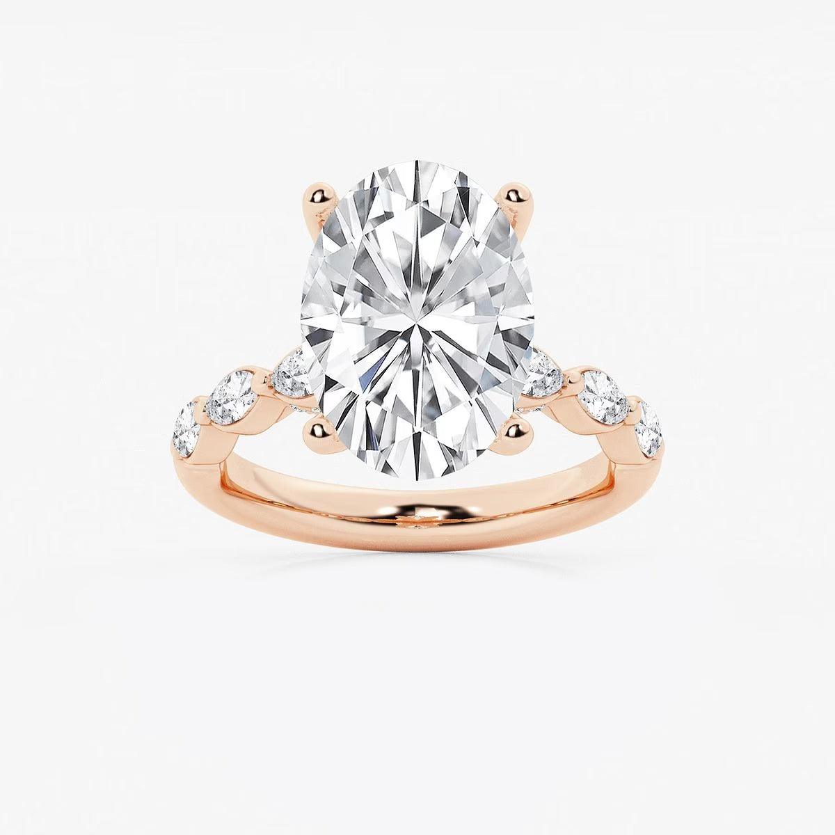 6.50 Ct Oval Lab Grown Diamond Engagement Ring with Floating Marquise Side Accents