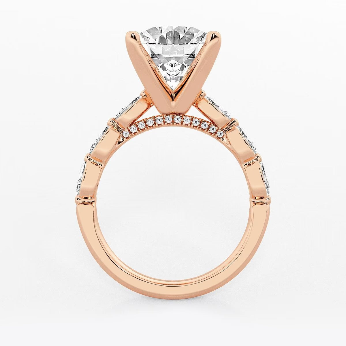 6.50 Ct Oval Lab Grown Diamond Engagement Ring with Floating Marquise Side Accents