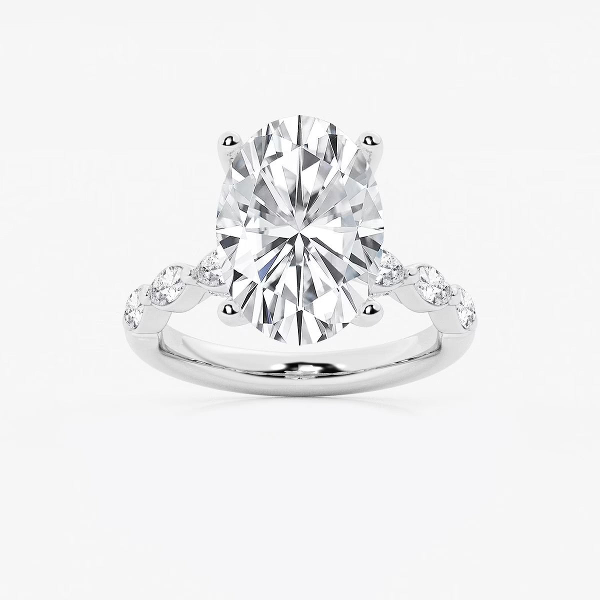 6.50 Ct Oval Lab Grown Diamond Engagement Ring with Floating Marquise Side Accents