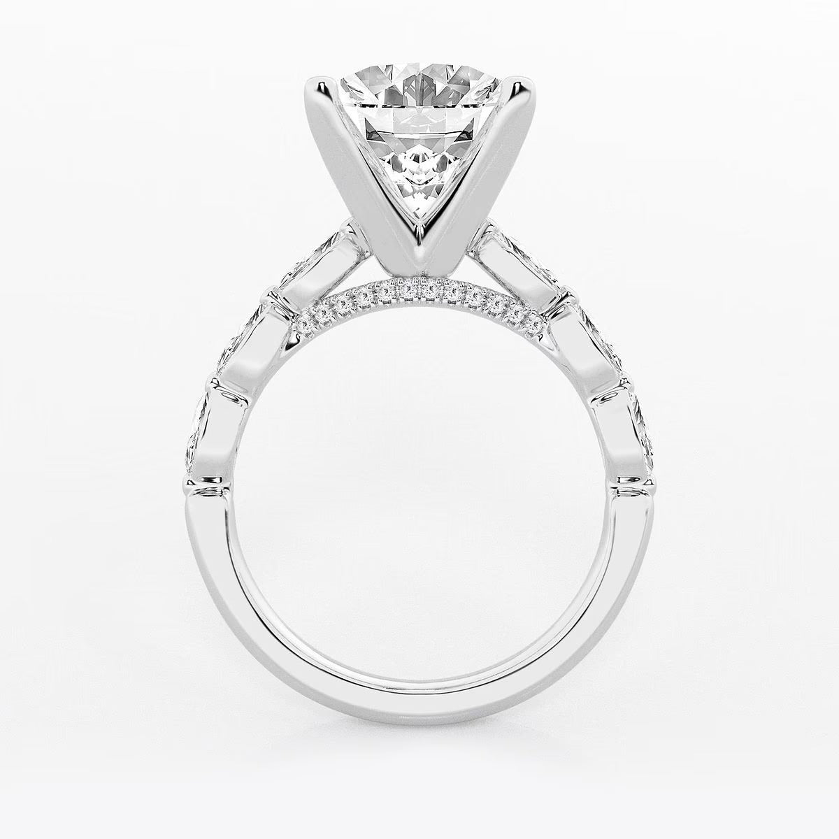 6.50 Ct Oval Lab Grown Diamond Engagement Ring with Floating Marquise Side Accents