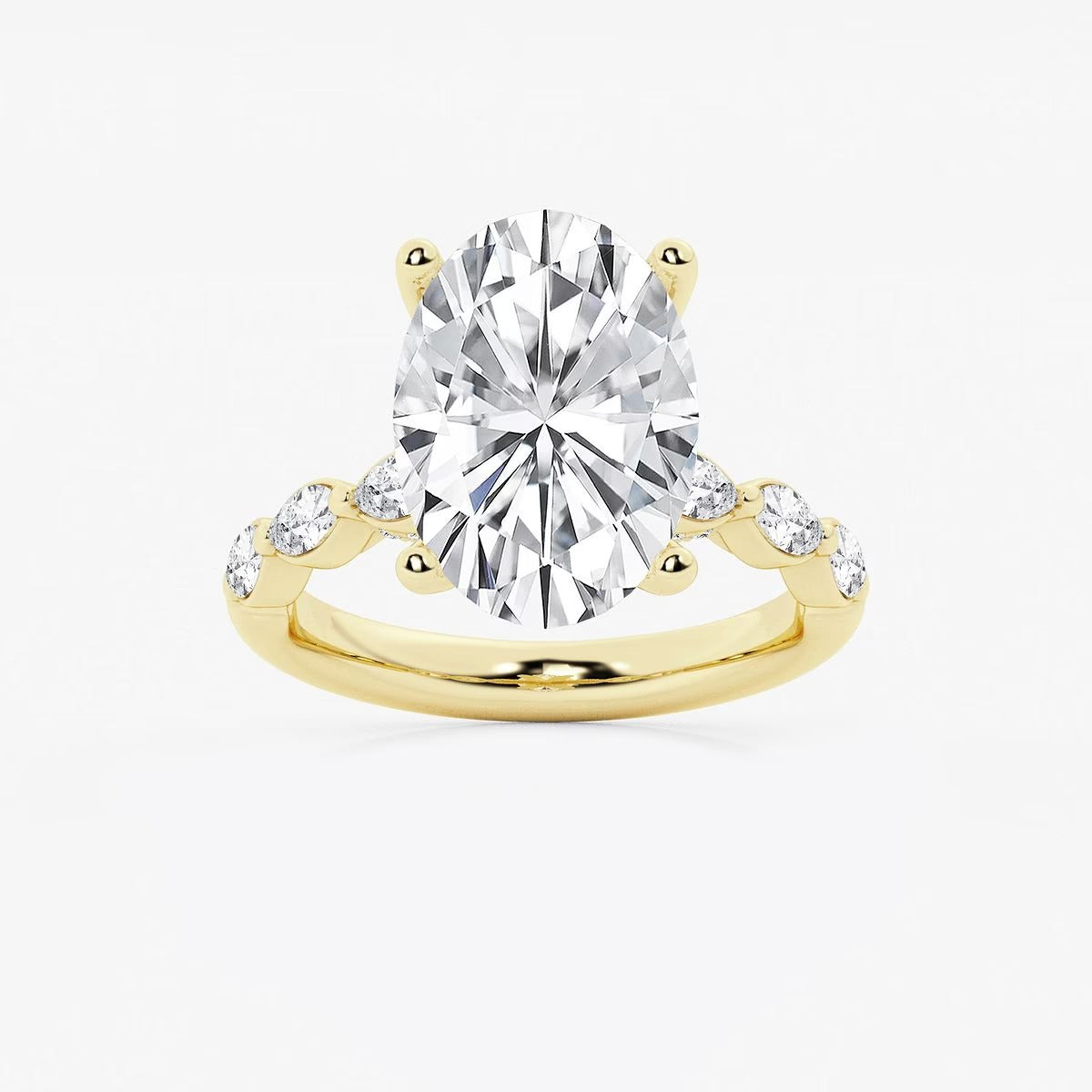 6.50 Ct Oval Lab Grown Diamond Engagement Ring with Floating Marquise Side Accents