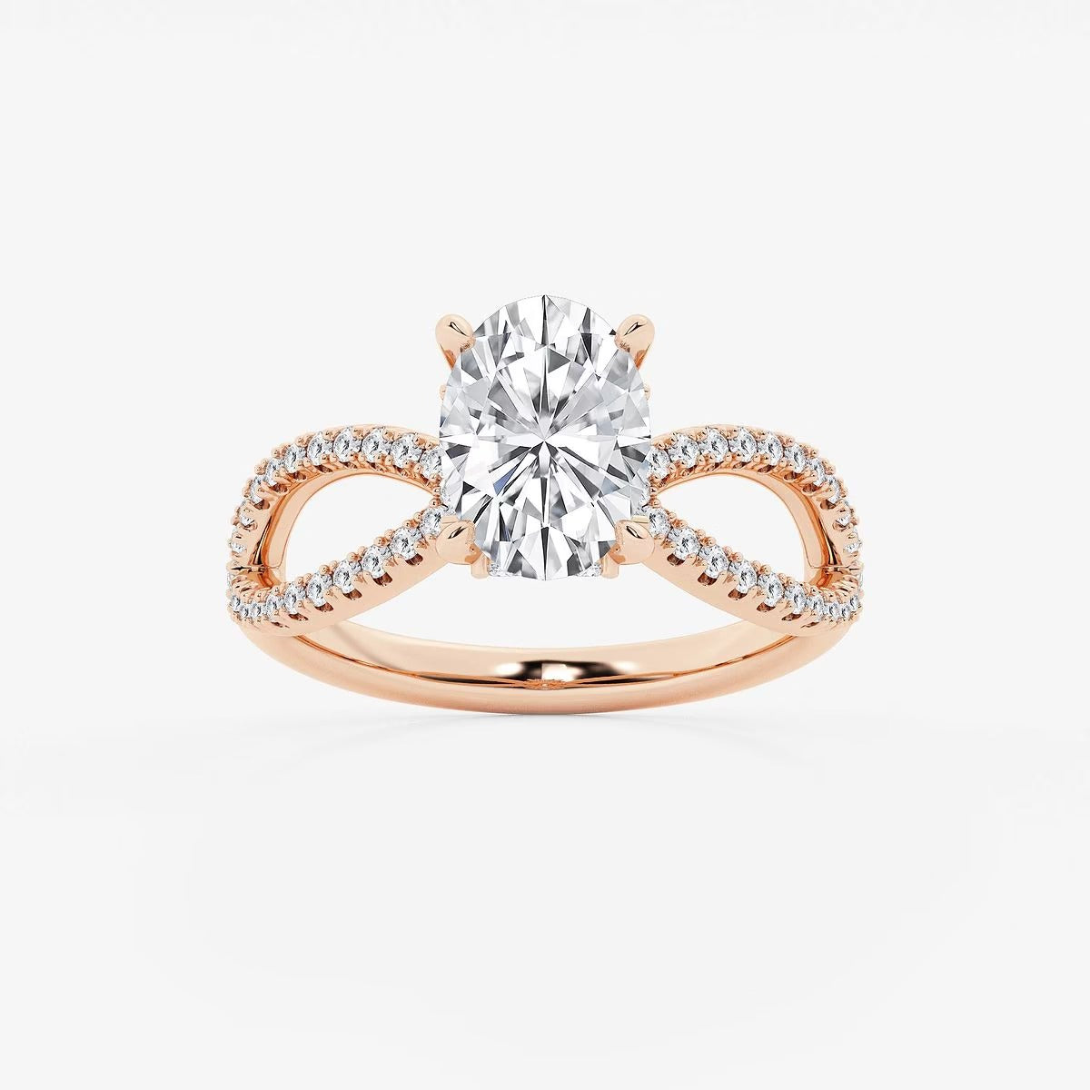 2.50 CT Oval Lab Grown Diamond Twist Shank Hidden Halo Engagement Ring