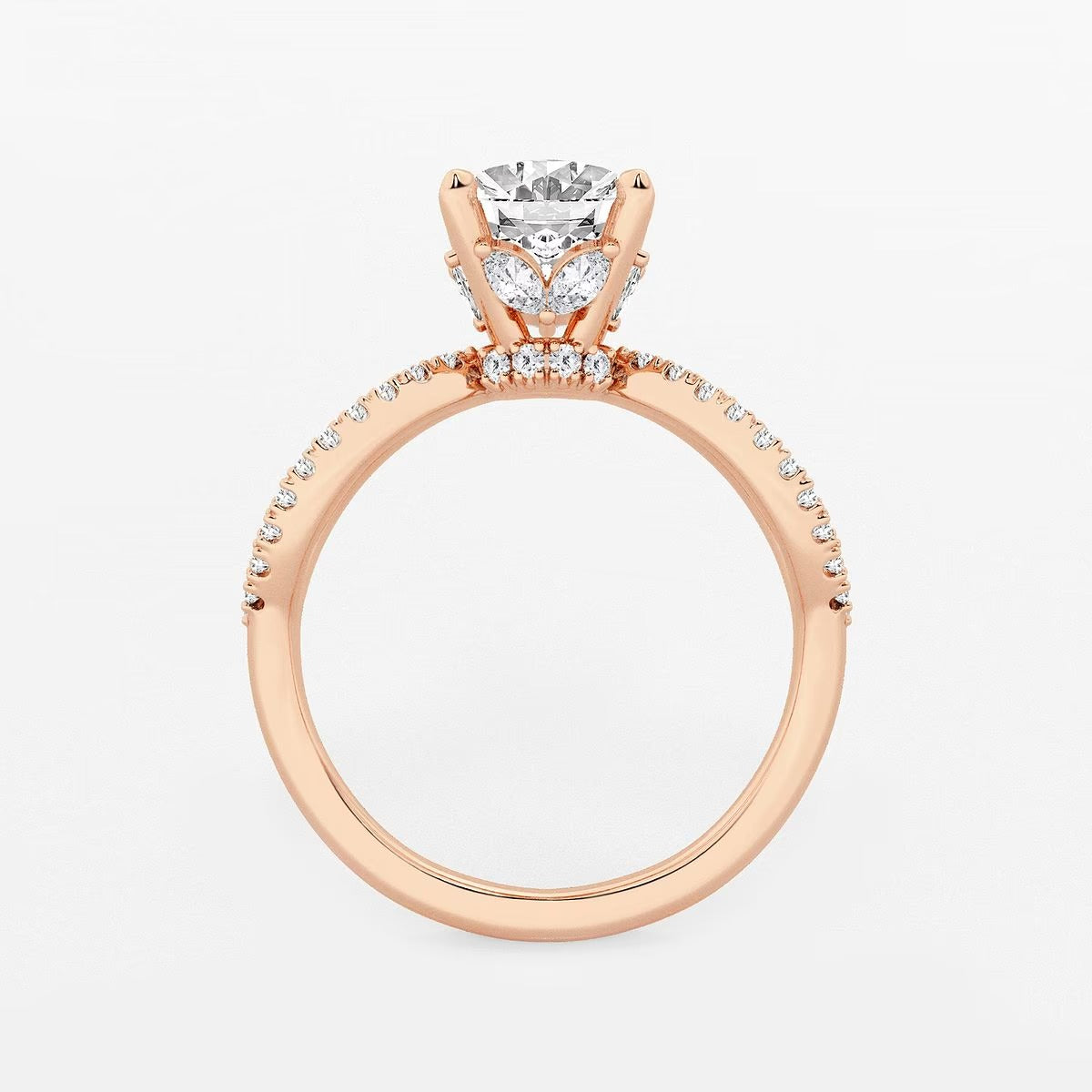 2.50 CT Oval Lab Grown Diamond Twist Shank Hidden Halo Engagement Ring
