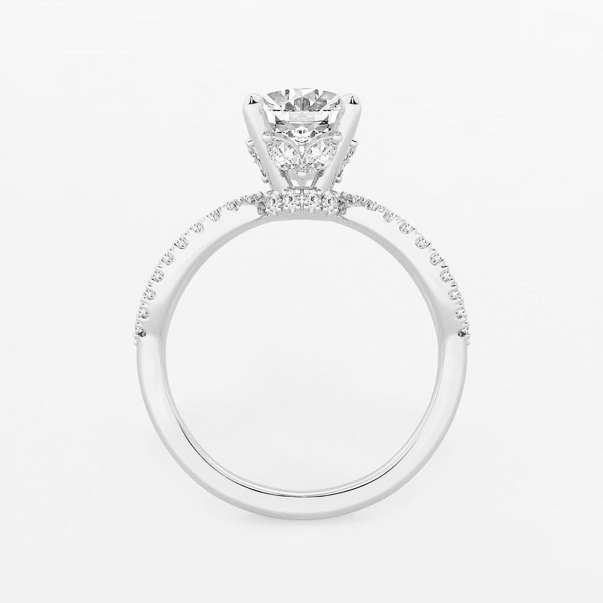 2.50 CT Oval Lab Grown Diamond Twist Shank Hidden Halo Engagement Ring