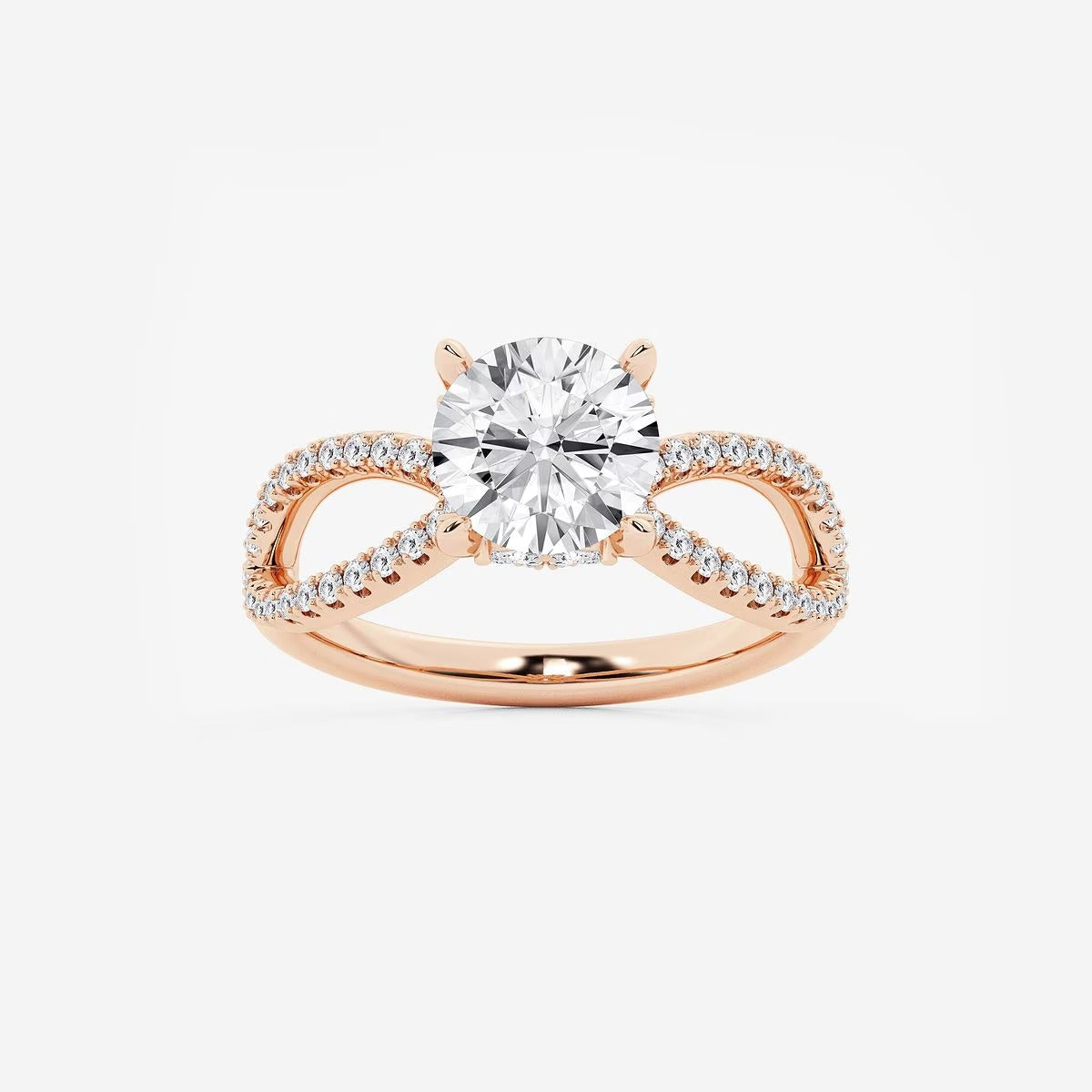 2.50 CT Round Lab Grown Diamond Twist Shank Hidden Halo Engagement Ring