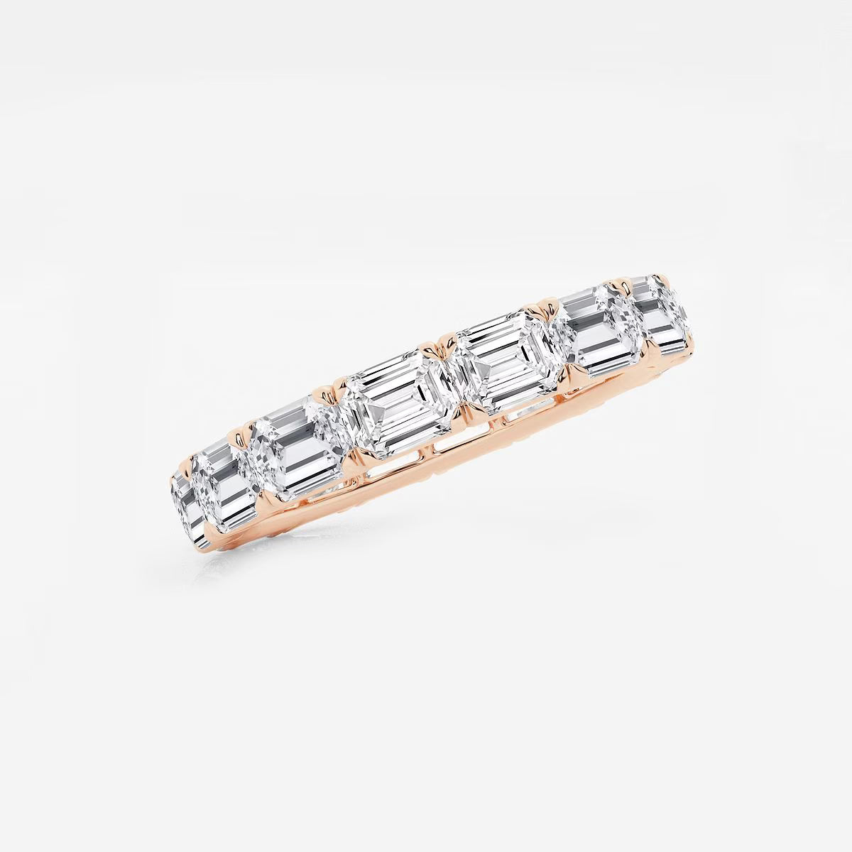 4.00 Ct (East-West Set)Emerald Diamond Eternity Band Prong Set Wedding Ring
