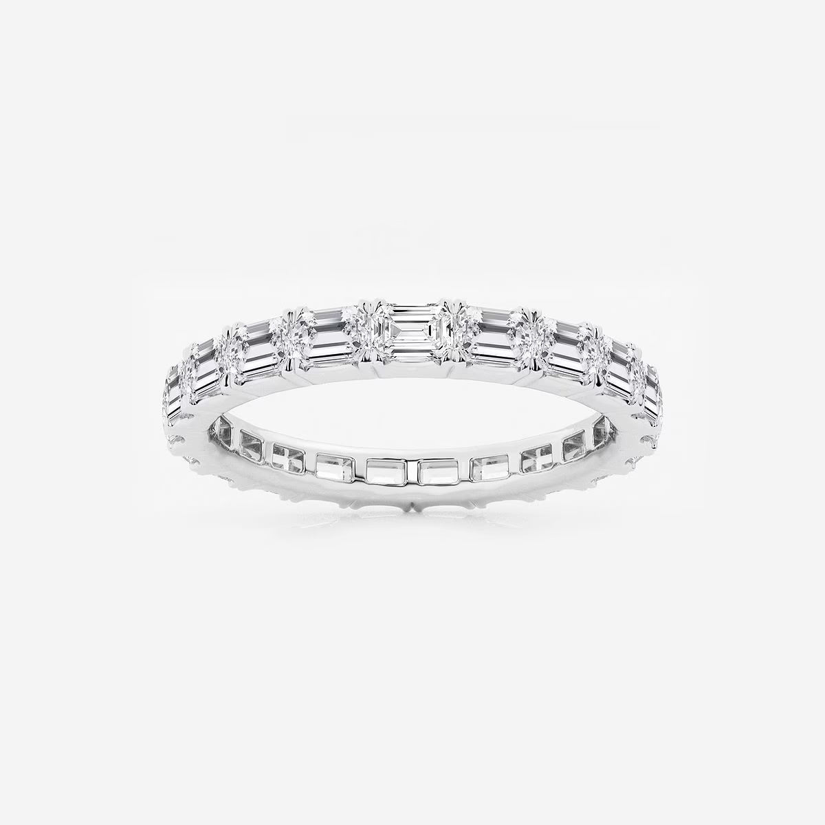 2.00 Ct (East-West Set)Emerald Diamond Eternity Band Prong Set Wedding Ring