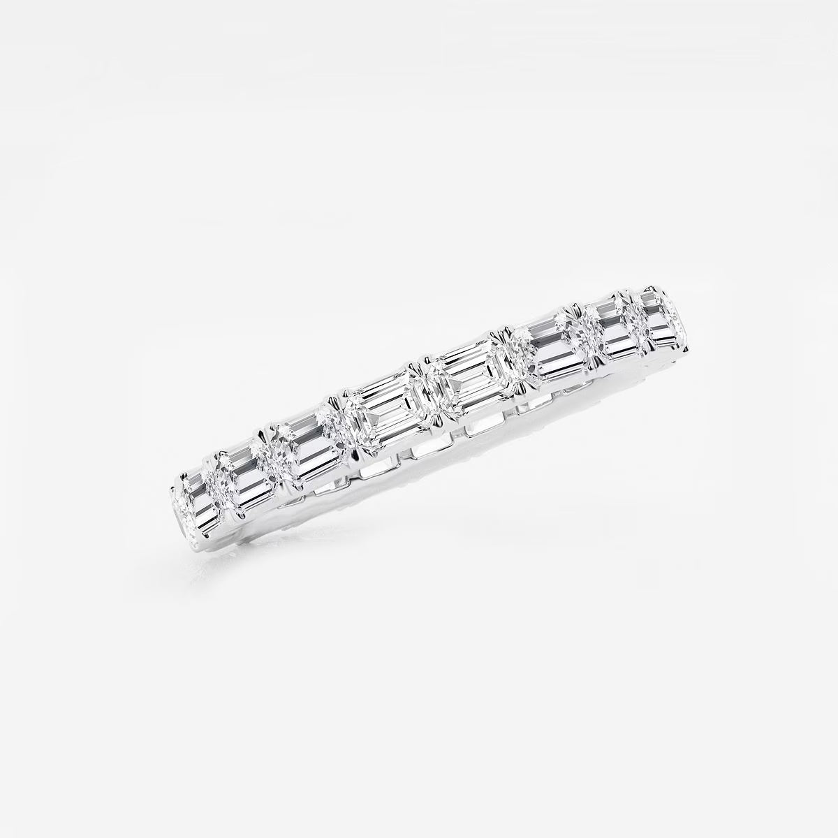 2.00 Ct (East-West Set)Emerald Diamond Eternity Band Prong Set Wedding Ring