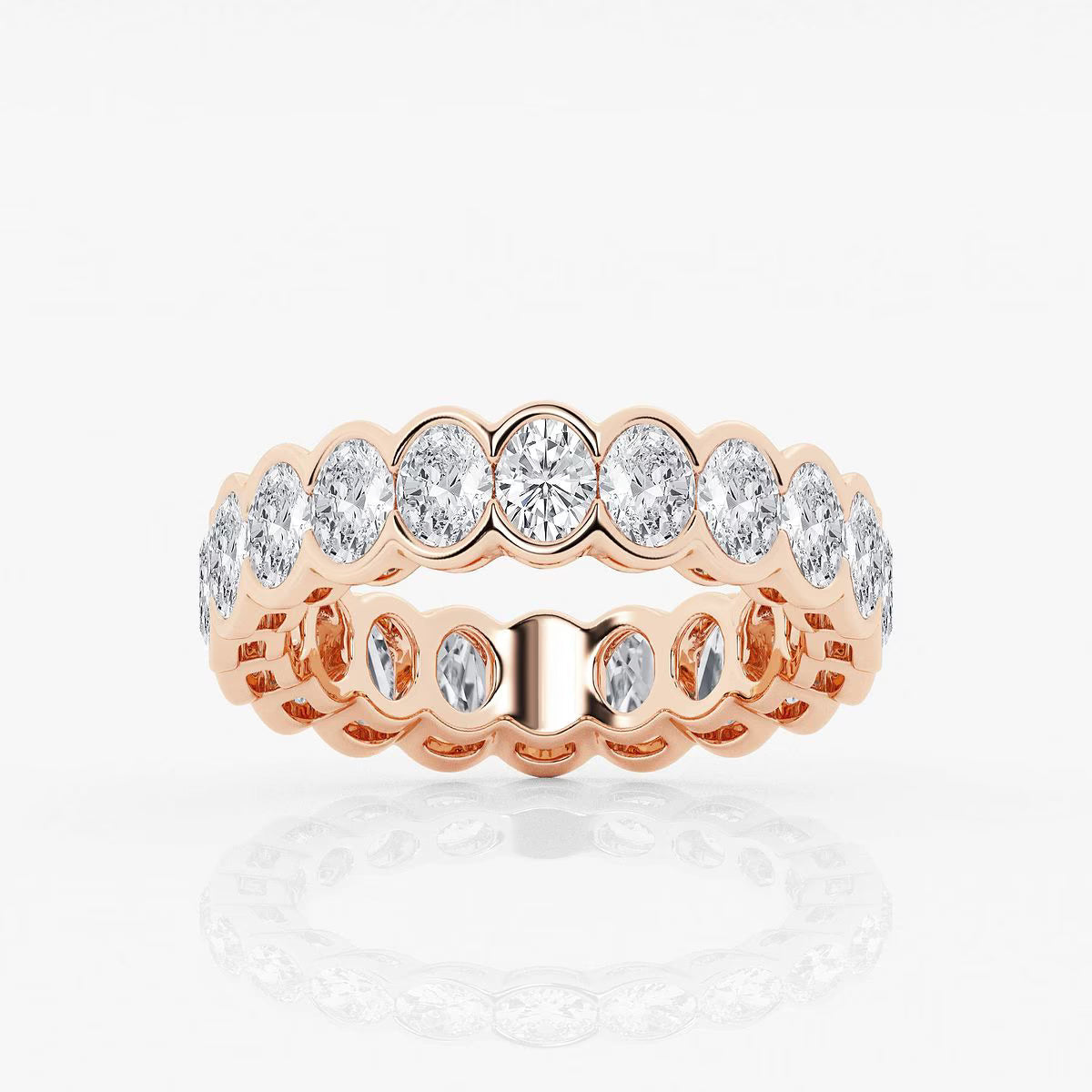 2.00 Ct Oval Diamond Half Bezel Set Eternity Band Prong Set Wedding Ring