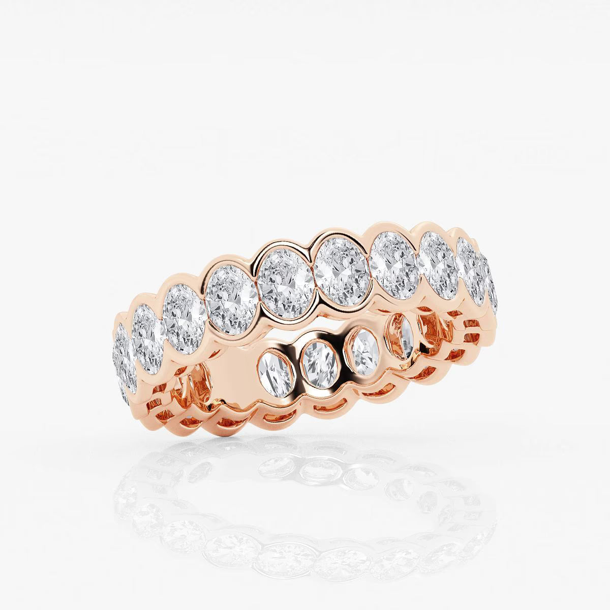 2.00 Ct Oval Diamond Half Bezel Set Eternity Band Prong Set Wedding Ring