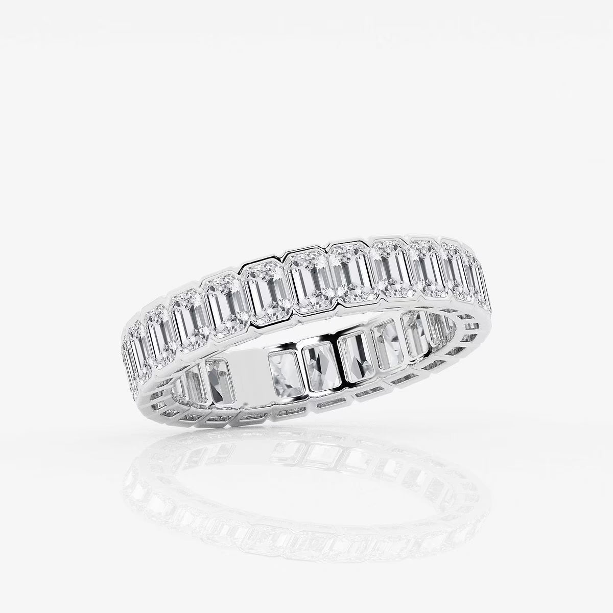 3.00 Ct Emerald Diamond Half Bezel Set Eternity Band Prong Set Wedding Ring