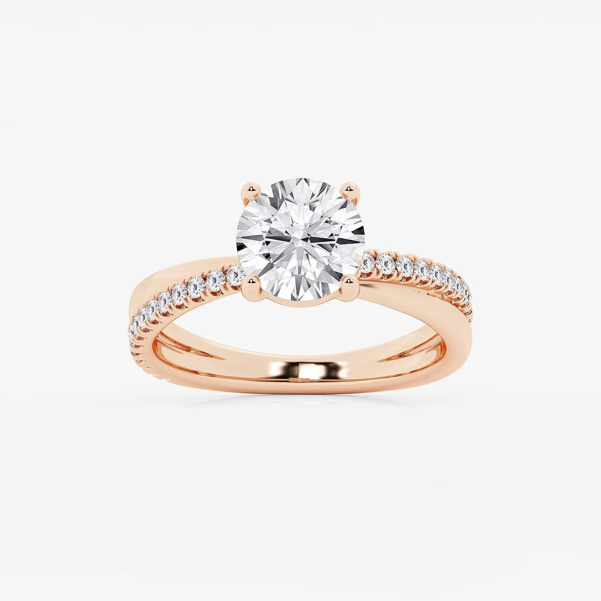 2.30 Ct Round Lab Grown Diamond Crossover Double Band Solitaire Engagement Ring with Side Accents Ring