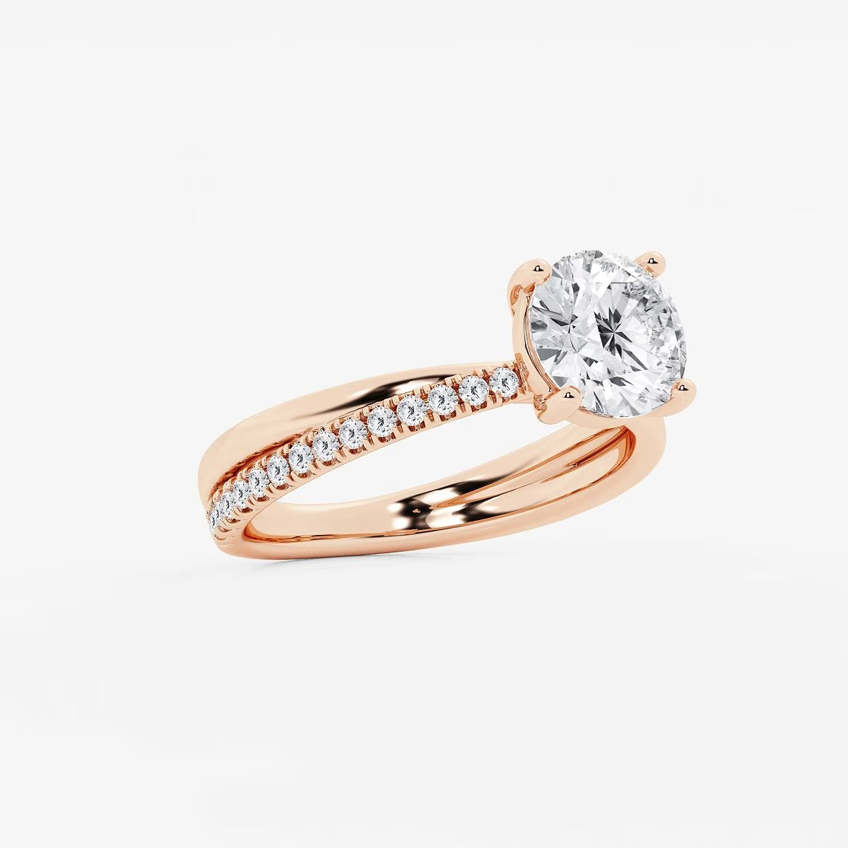 2.30 Ct Round Lab Grown Diamond Crossover Double Band Solitaire Engagement Ring with Side Accents Ring