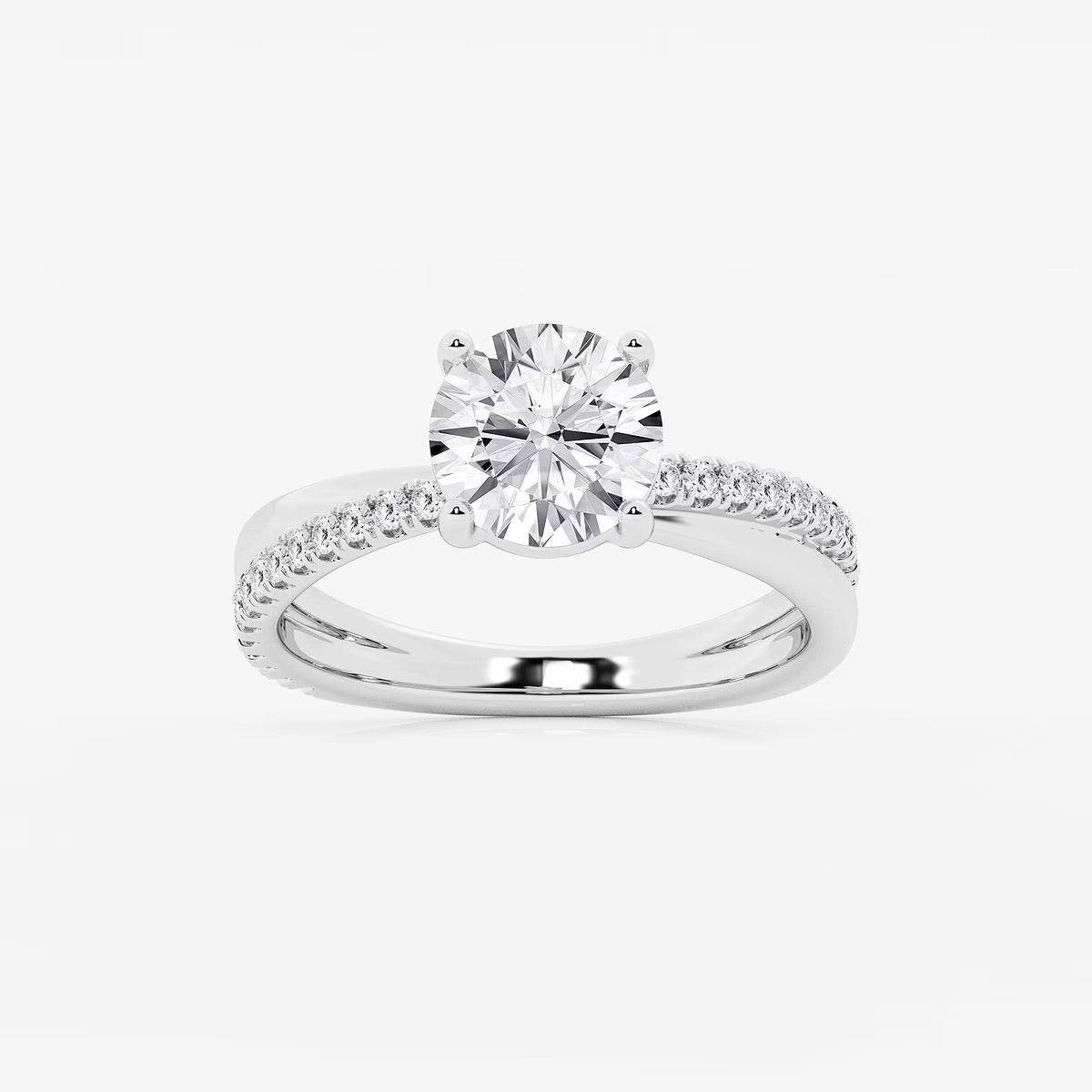 2.30 Ct Round Lab Grown Diamond Crossover Double Band Solitaire Engagement Ring with Side Accents Ring