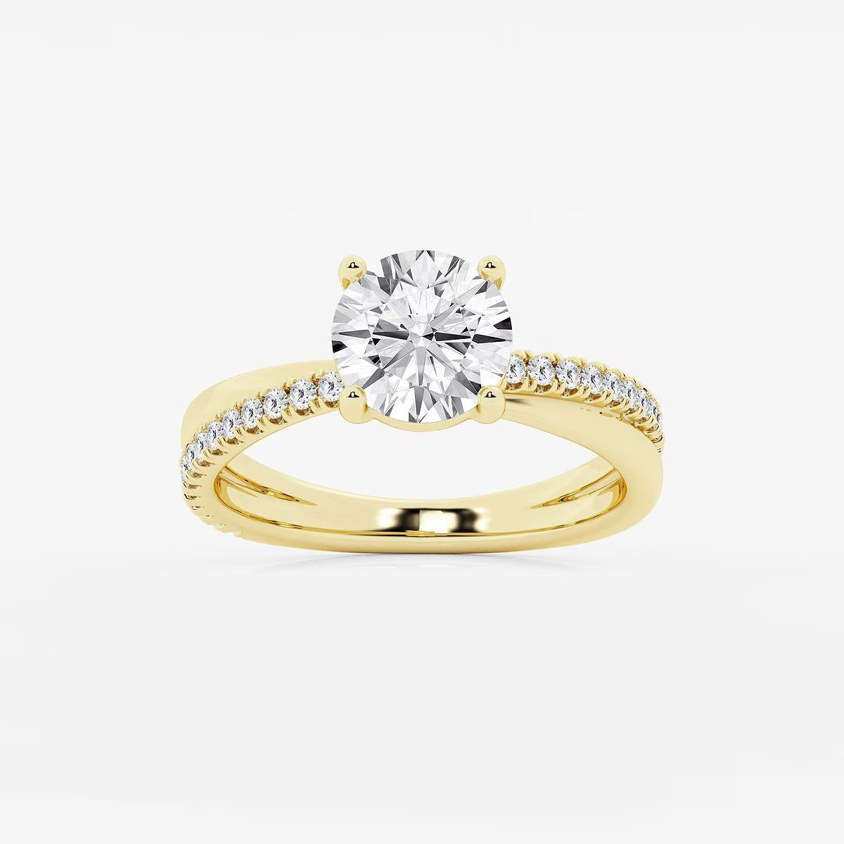 2.30 Ct Round Lab Grown Diamond Crossover Double Band Solitaire Engagement Ring with Side Accents Ring
