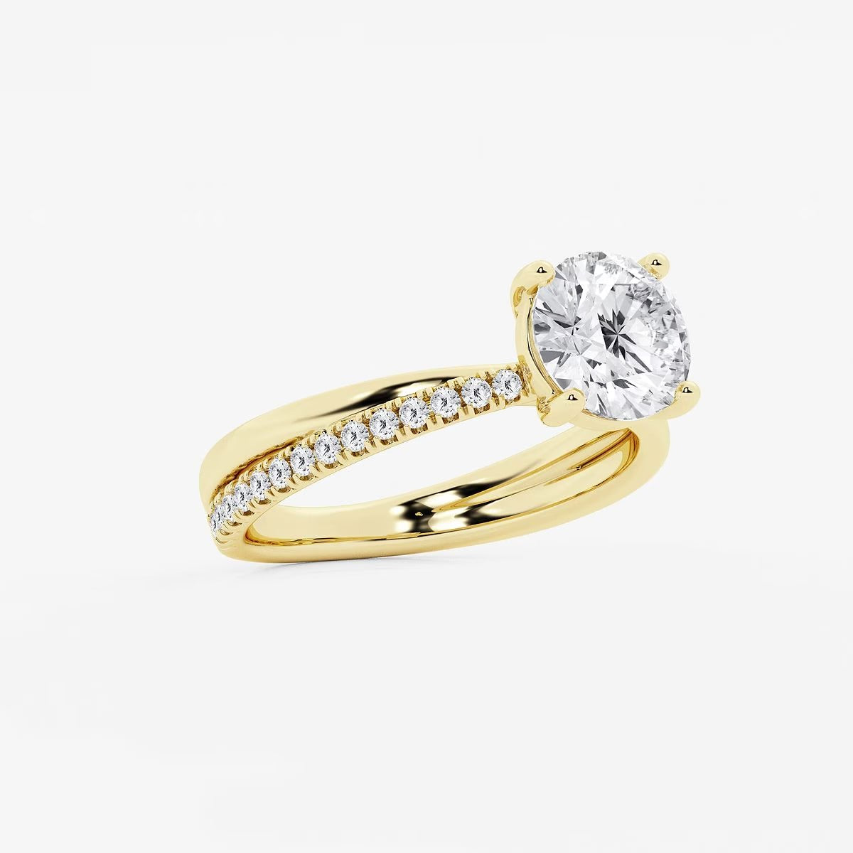 2.30 Ct Round Lab Grown Diamond Crossover Double Band Solitaire Engagement Ring with Side Accents Ring