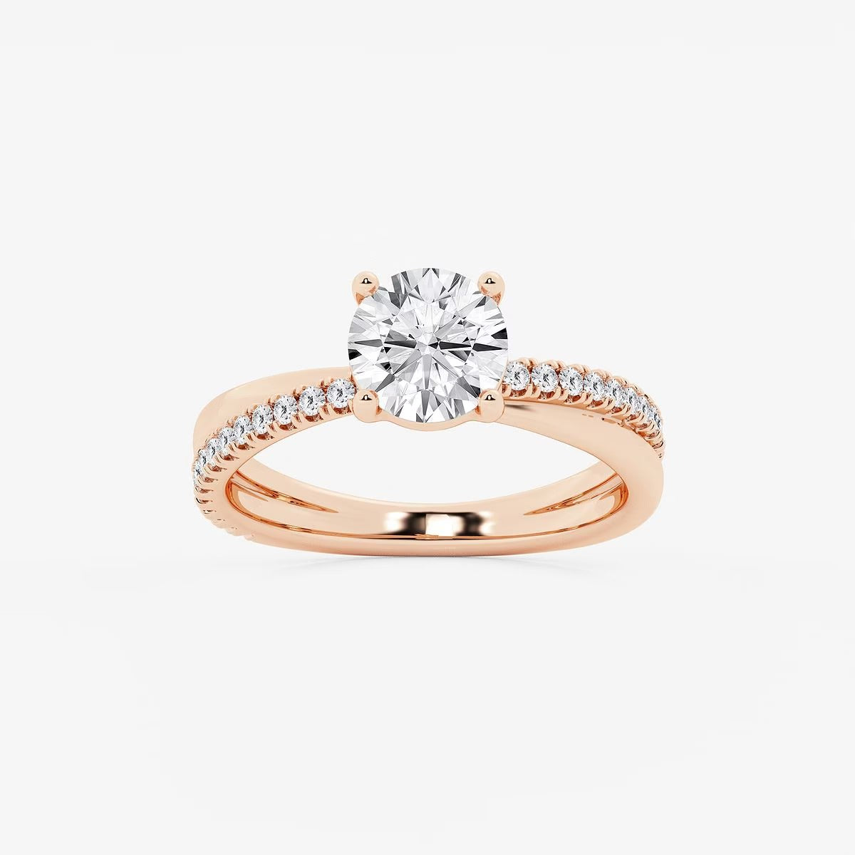 1.80 Ct Round Lab Grown Diamond Crossover Double Band Solitaire Engagement Ring with Side Accents Ring