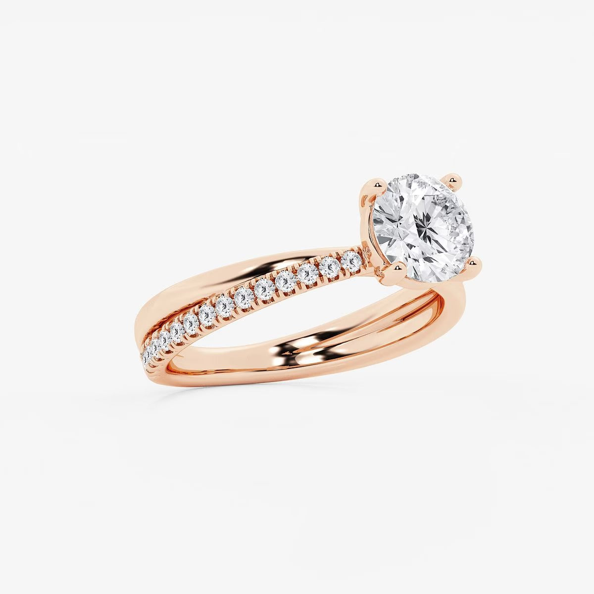1.80 Ct Round Lab Grown Diamond Crossover Double Band Solitaire Engagement Ring with Side Accents Ring