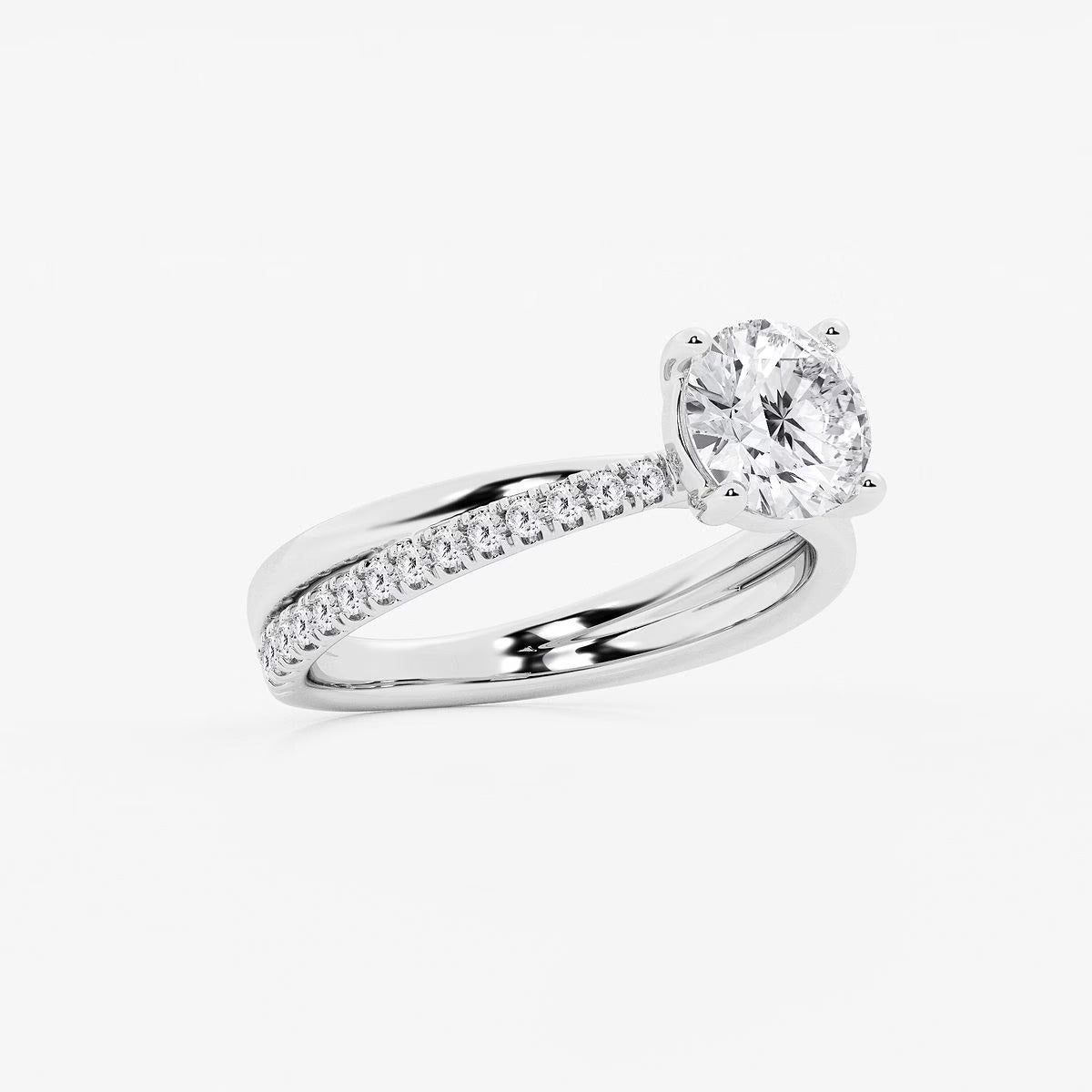 1.80 Ct Round Lab Grown Diamond Crossover Double Band Solitaire Engagement Ring with Side Accents Ring