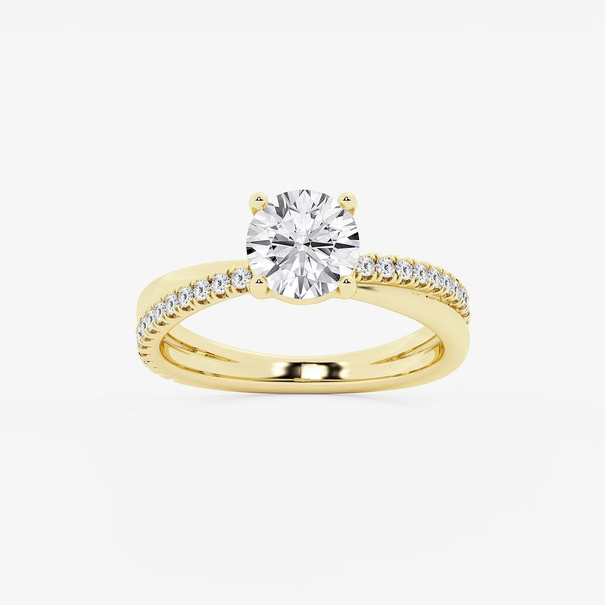 1.80 Ct Round Lab Grown Diamond Crossover Double Band Solitaire Engagement Ring with Side Accents Ring