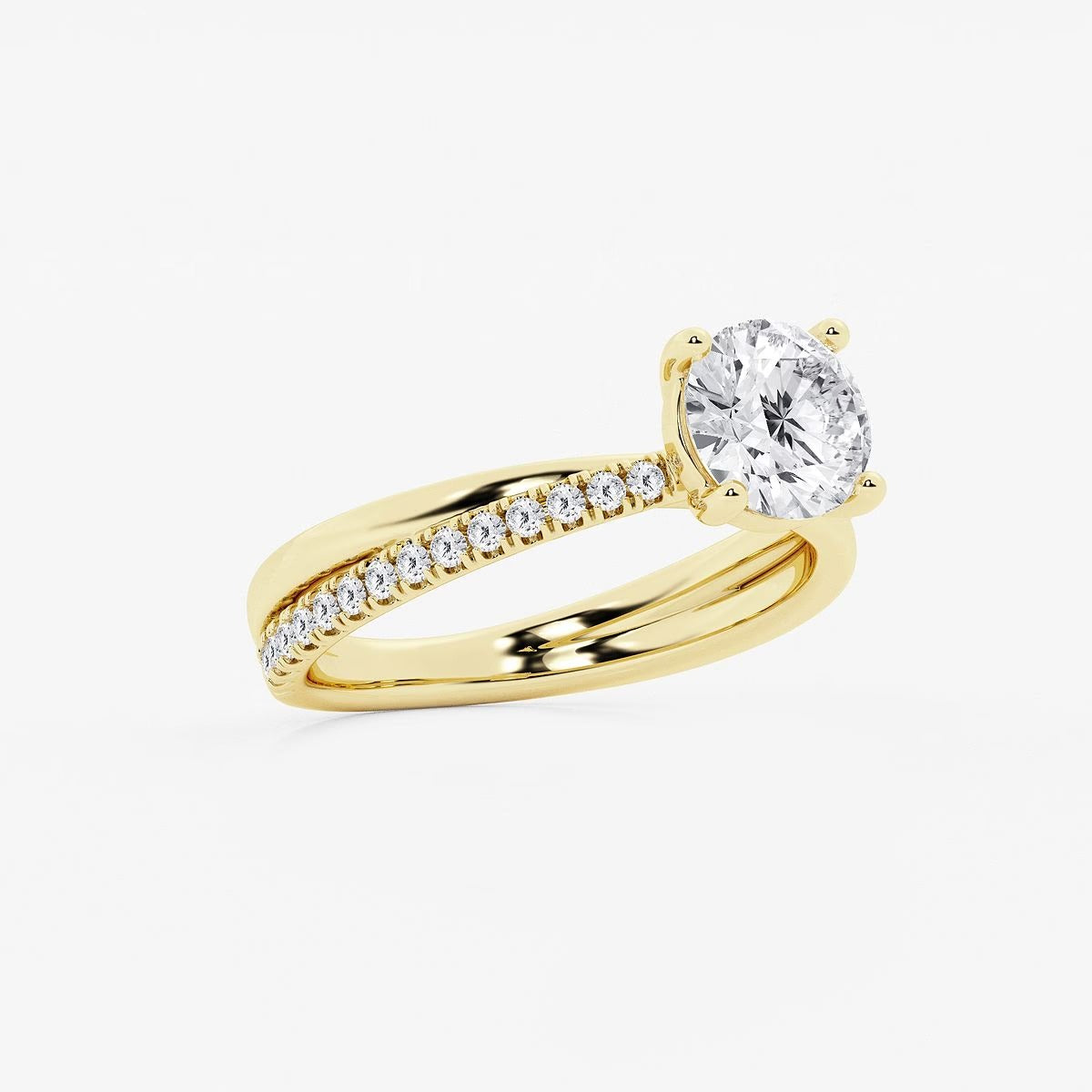 1.80 Ct Round Lab Grown Diamond Crossover Double Band Solitaire Engagement Ring with Side Accents Ring