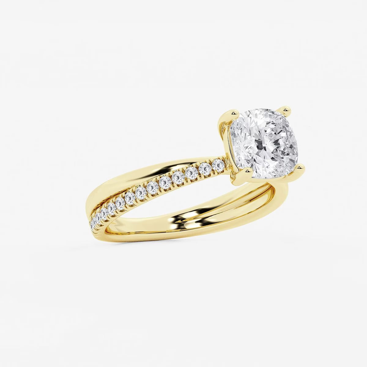 2.30 Ct Cushion Lab Grown Diamond Crossover Double Band Solitaire Engagement Ring with Side Accents