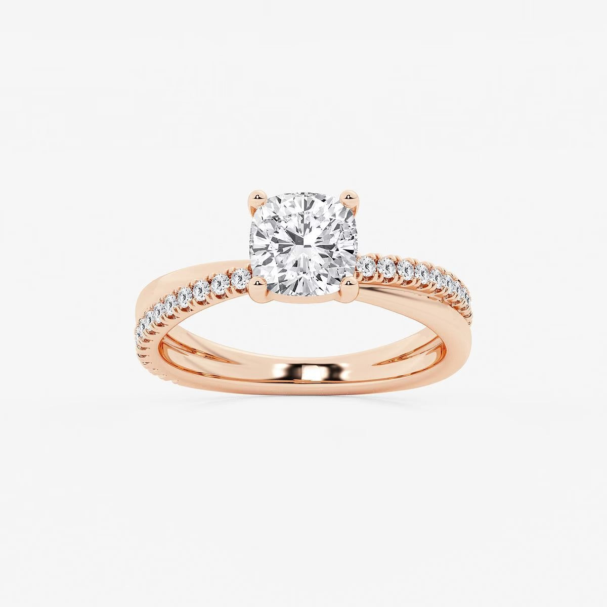 1.80 Ct Cushion Lab Grown Diamond Crossover Double Band Solitaire Engagement Ring with Side Accents