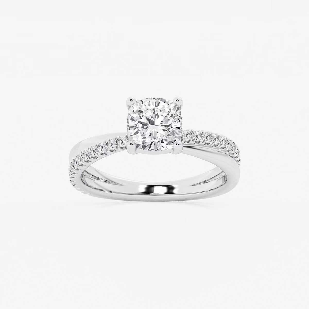1.80 Ct Cushion Lab Grown Diamond Crossover Double Band Solitaire Engagement Ring with Side Accents