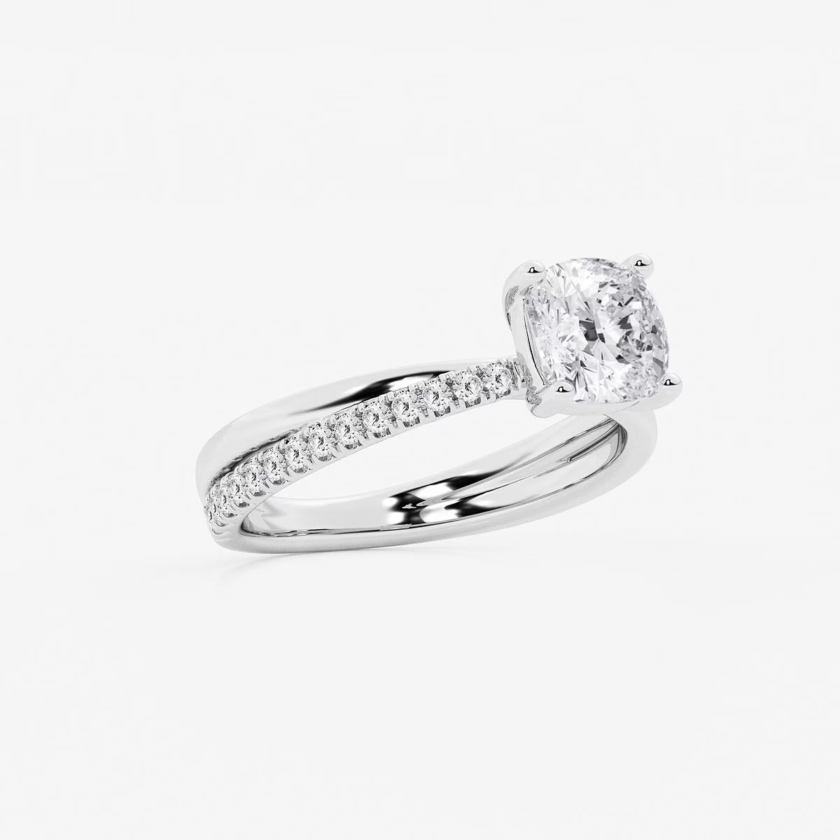 1.80 Ct Cushion Lab Grown Diamond Crossover Double Band Solitaire Engagement Ring with Side Accents