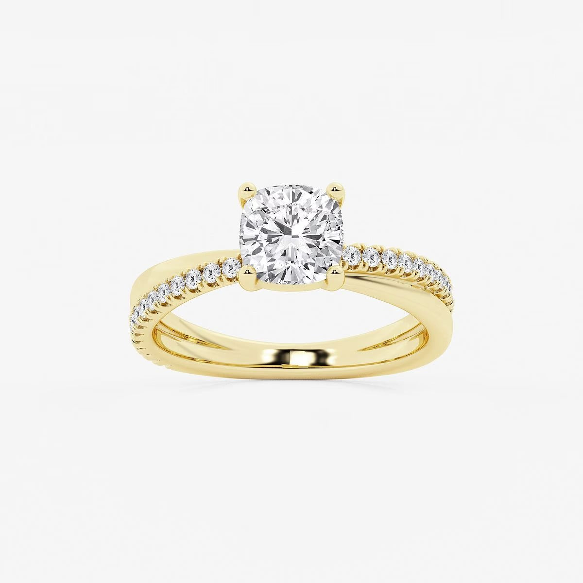1.80 Ct Cushion Lab Grown Diamond Crossover Double Band Solitaire Engagement Ring with Side Accents
