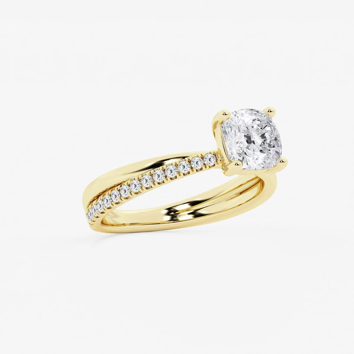 1.80 Ct Cushion Lab Grown Diamond Crossover Double Band Solitaire Engagement Ring with Side Accents
