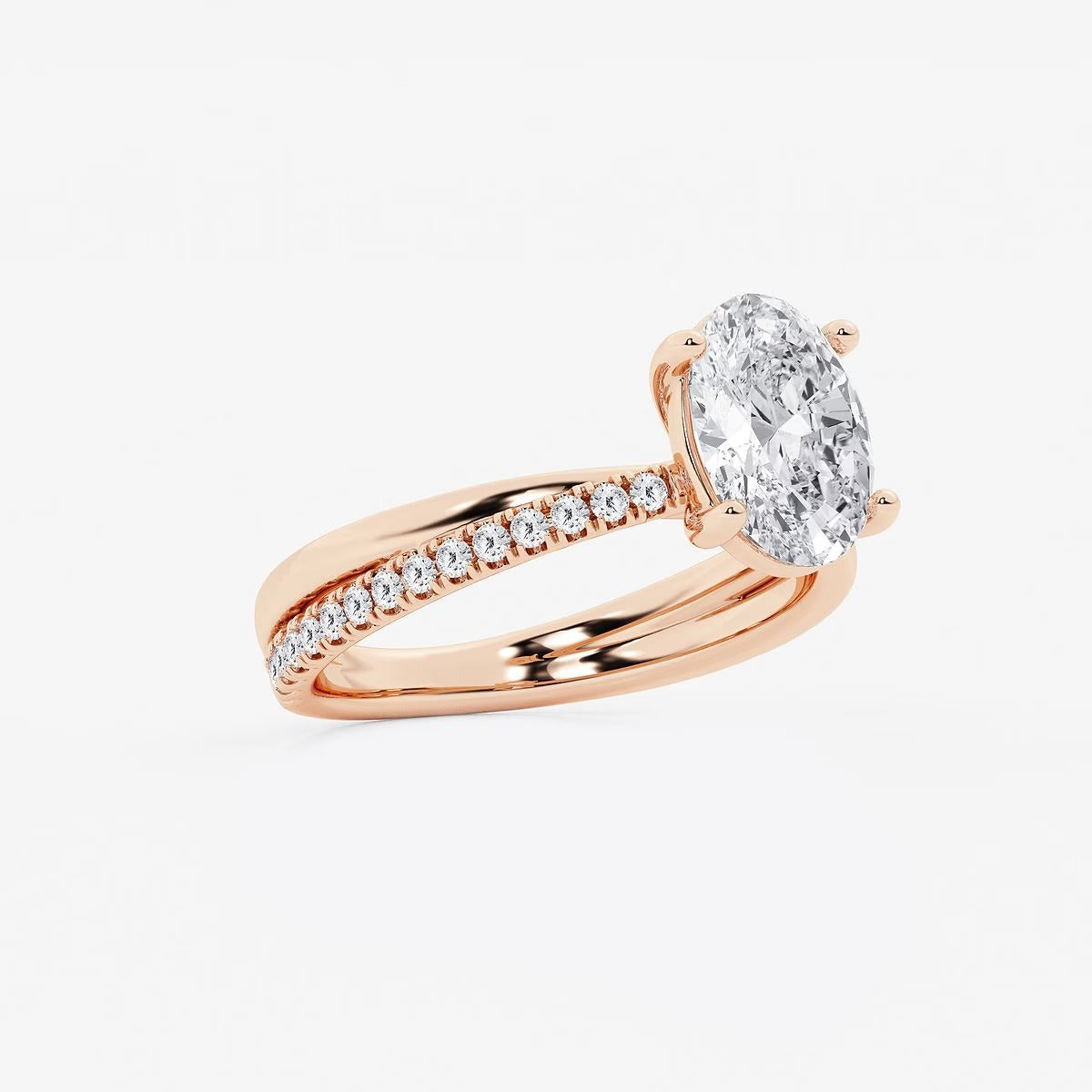 2.30 Ct Oval Lab Grown Diamond Crossover Double Band Solitaire Engagement Ring with Side Accents