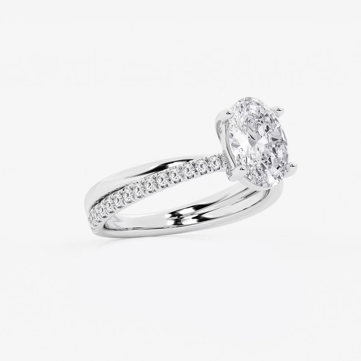 2.30 Ct Oval Lab Grown Diamond Crossover Double Band Solitaire Engagement Ring with Side Accents