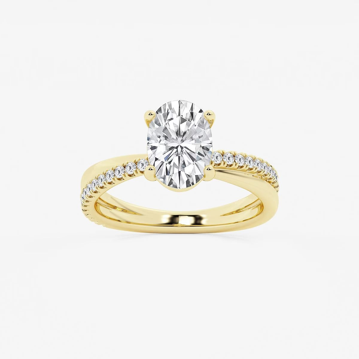 2.30 Ct Oval Lab Grown Diamond Crossover Double Band Solitaire Engagement Ring with Side Accents