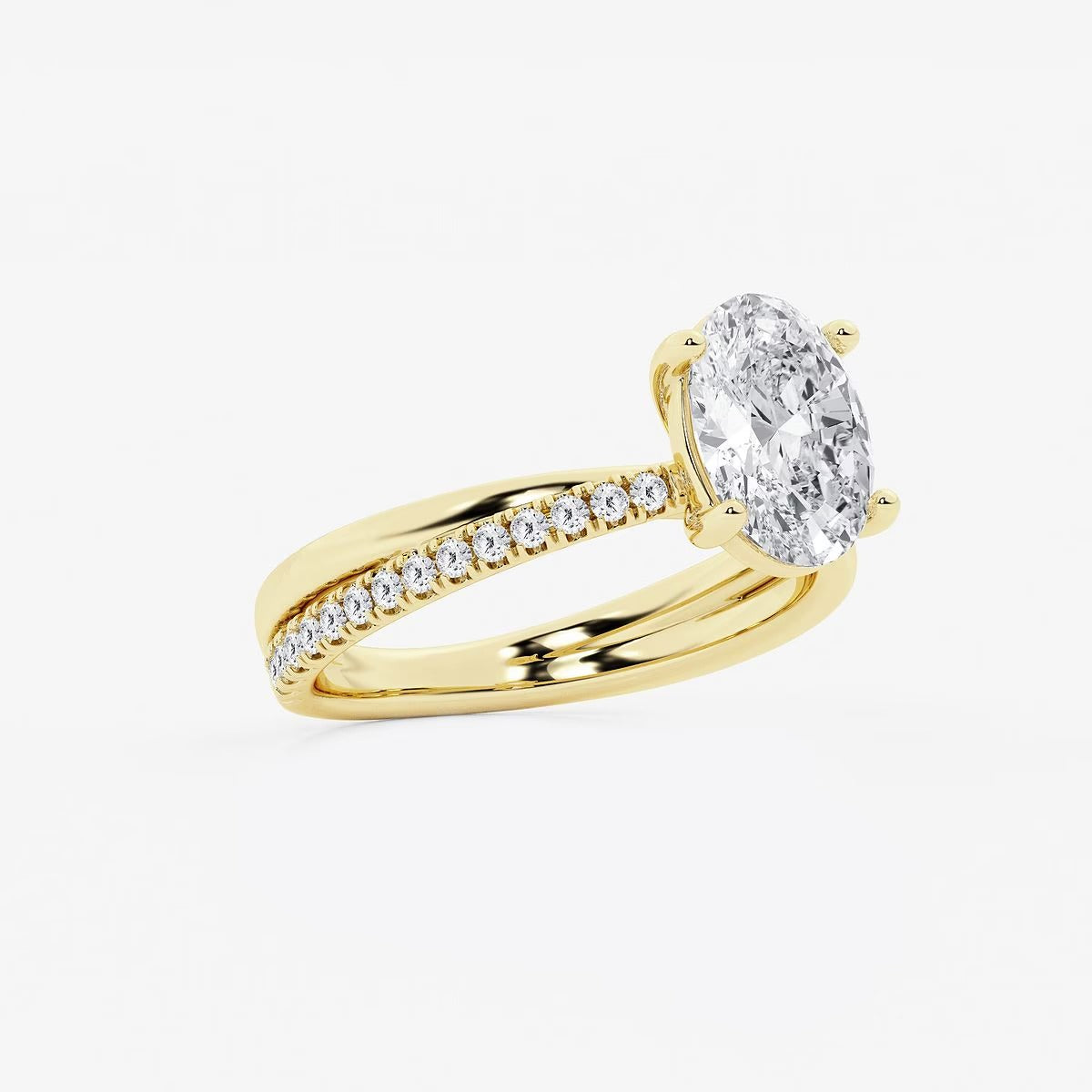 2.30 Ct Oval Lab Grown Diamond Crossover Double Band Solitaire Engagement Ring with Side Accents