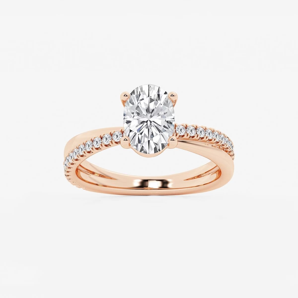 1.80 Ct Oval Lab Grown Diamond Crossover Double Band Solitaire Engagement Ring with Side Accents