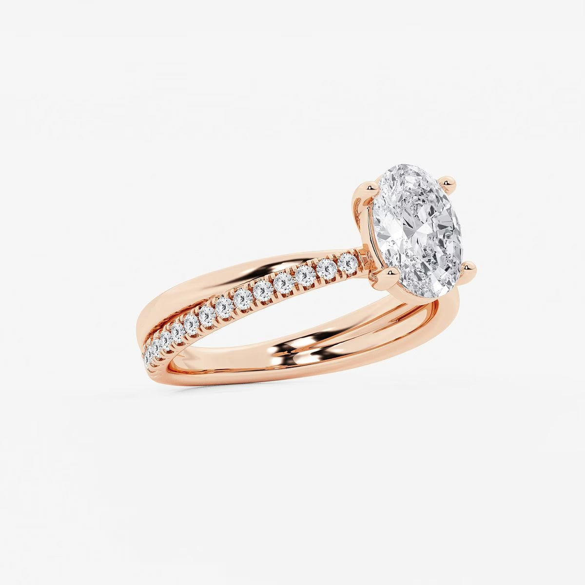 1.80 Ct Oval Lab Grown Diamond Crossover Double Band Solitaire Engagement Ring with Side Accents