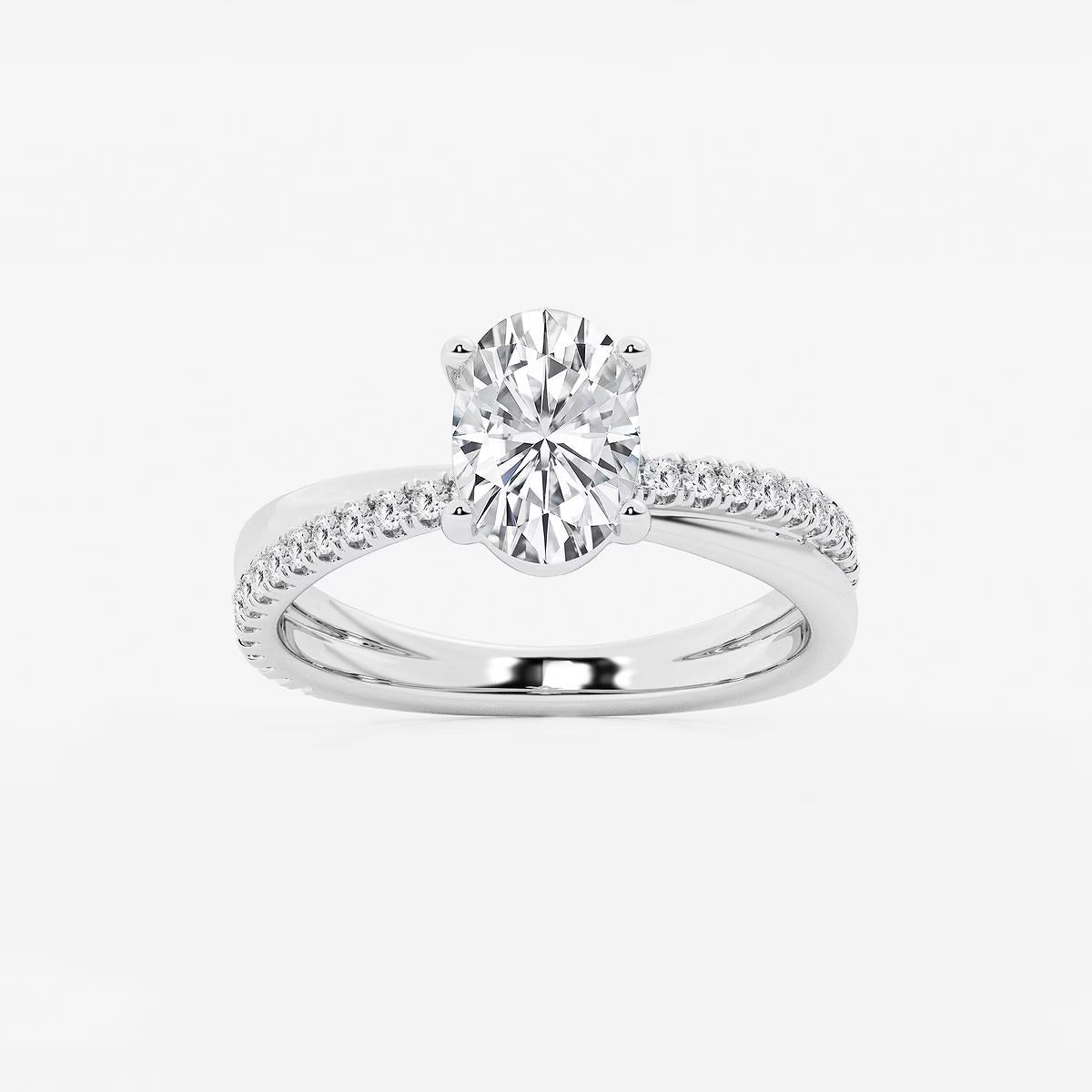1.80 Ct Oval Lab Grown Diamond Crossover Double Band Solitaire Engagement Ring with Side Accents