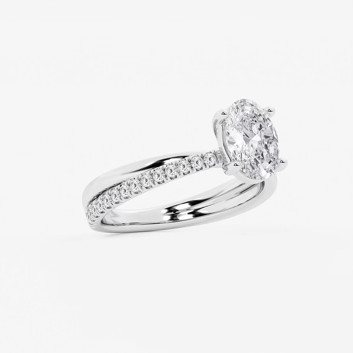 1.80 Ct Oval Lab Grown Diamond Crossover Double Band Solitaire Engagement Ring with Side Accents