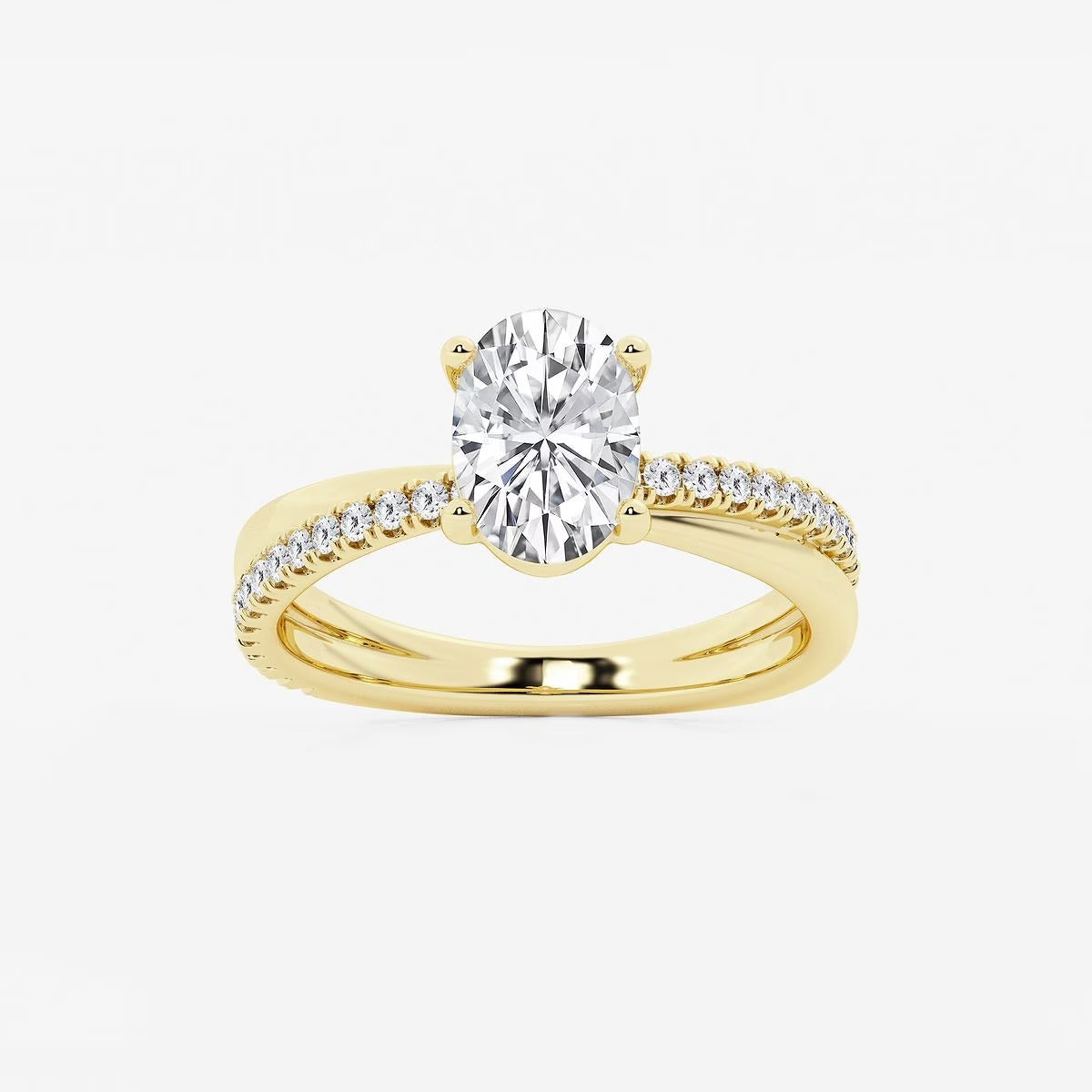 1.80 Ct Oval Lab Grown Diamond Crossover Double Band Solitaire Engagement Ring with Side Accents