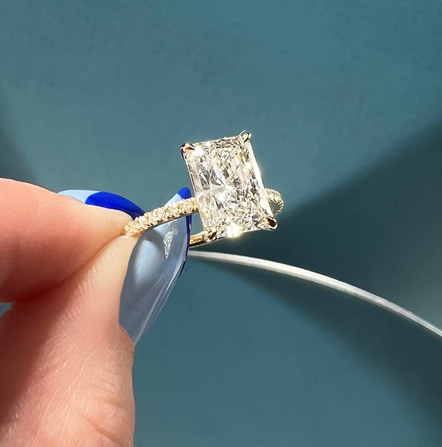 2.30 Ct Harper Pavé Radiant Center with 1.5mm French Set Pavé Ring