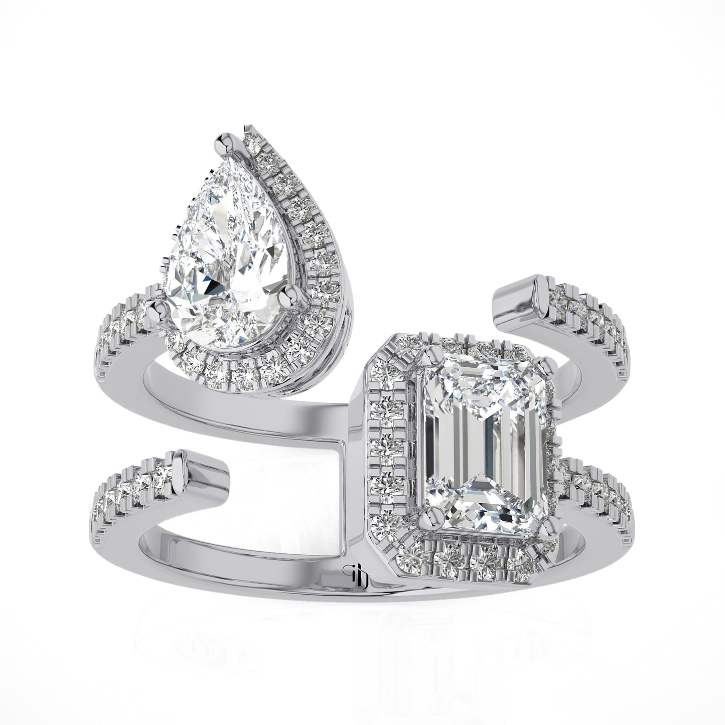 1.78 Ct Halo Moissanite Toi Et Moi Engagement & Wedding Ring