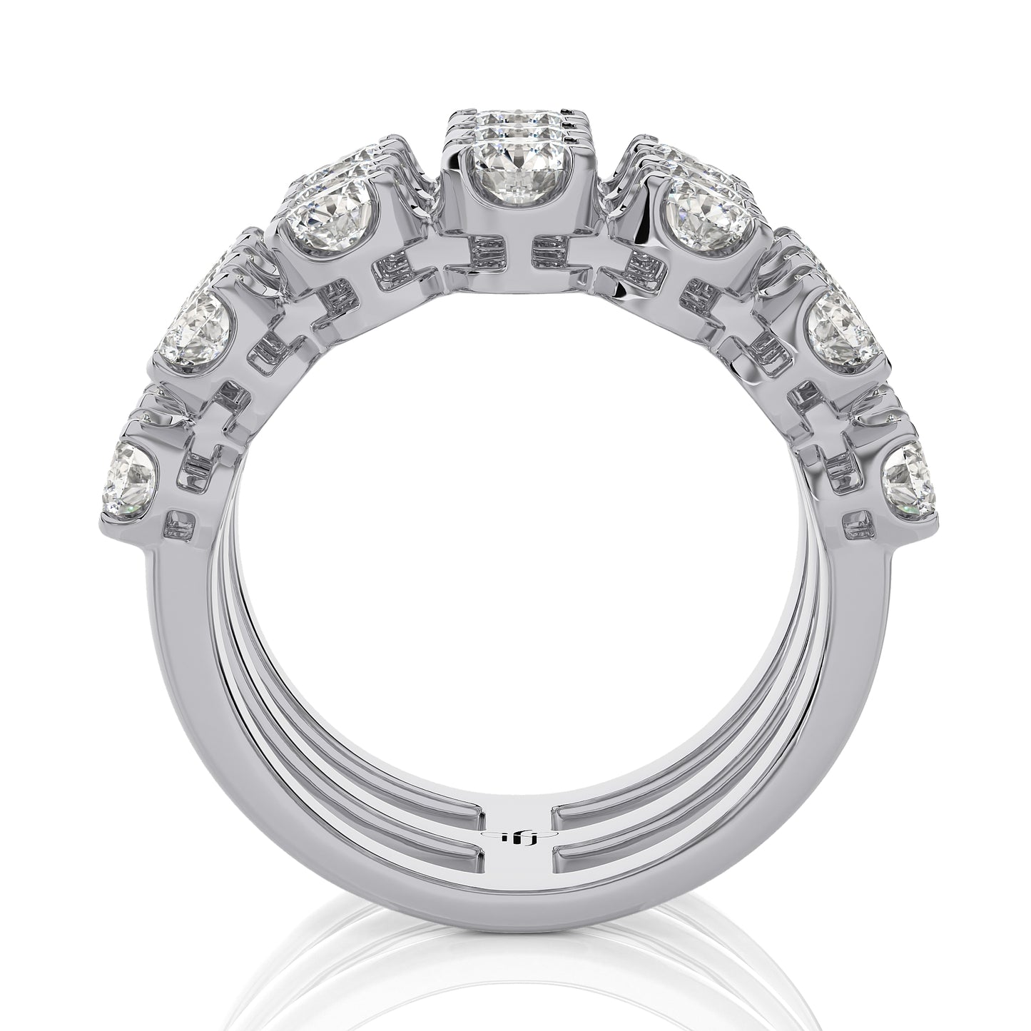 3.52 Ct Round 3 Row Pave Anniversary Engagement & Wedding Rings